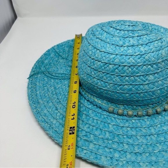 Vintage Light Sky Blue Sun Hat with Genuine Shell Design Summer Vacation Beach - Picture 10 of 15